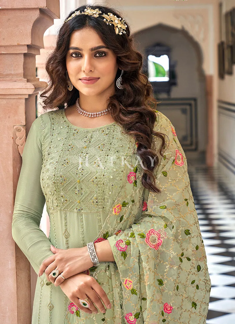 Pastel Green Multi Embroidered Designer Salwar Suit