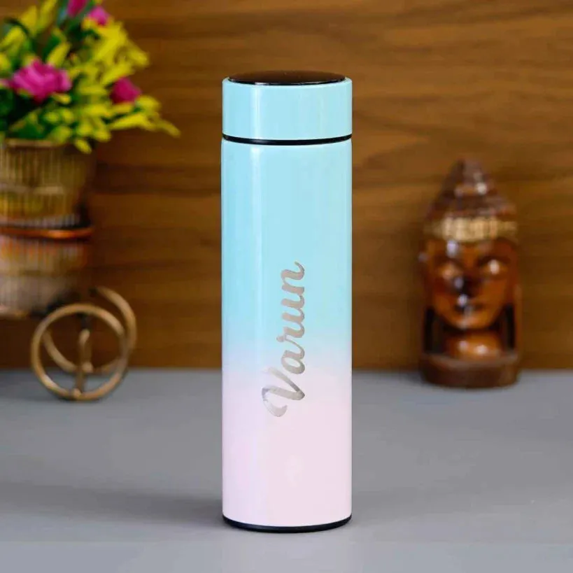 Personalised Pastel Temperature Display Bottle & All in One Men's Combo (2 pcs) - Black