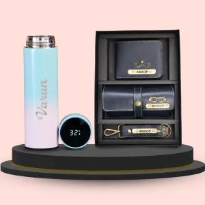 Personalised Pastel Temperature Display Bottle & All in One Men's Combo (3 pcs) - Royal Blue