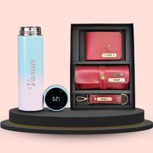 Personalised Pastel Temperature Display Bottle & All in One Men's Combo (3 pcs) - Wine