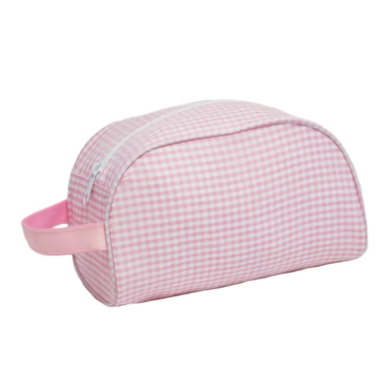 Personalized Gingham Baby Pink Traveler Pouch
