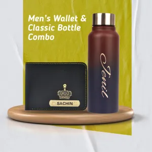 Personalized Men's Combo Wallet & Multicolor Bottle - Black