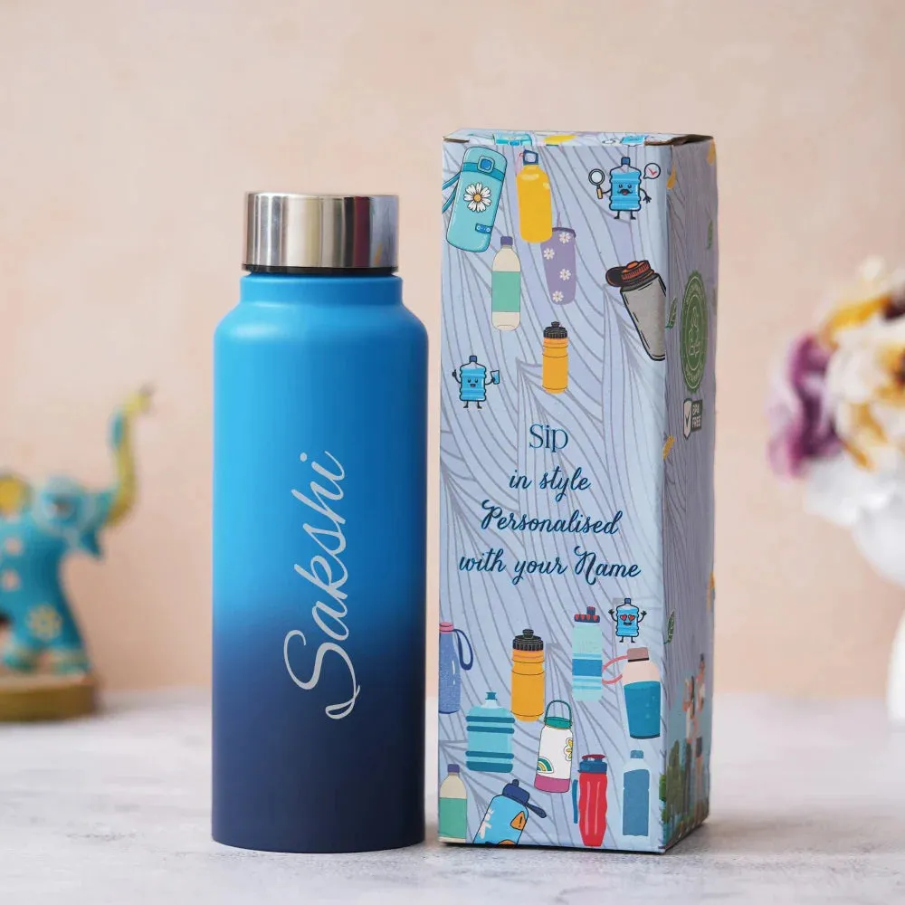 Personalized Men's Combo Wallet & Multicolor Bottle - Blue