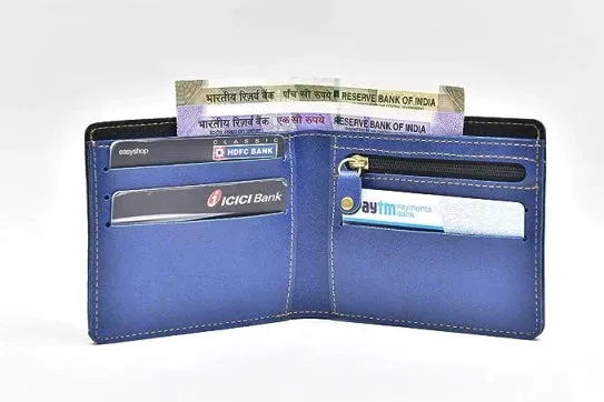 Personalized Men's Combo Wallet & Multicolor Bottle - Blue