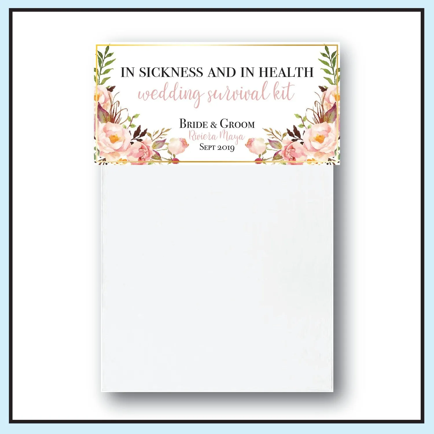 Personalized Wedding Hangover Recovery Kit Bag & Topper - Floral