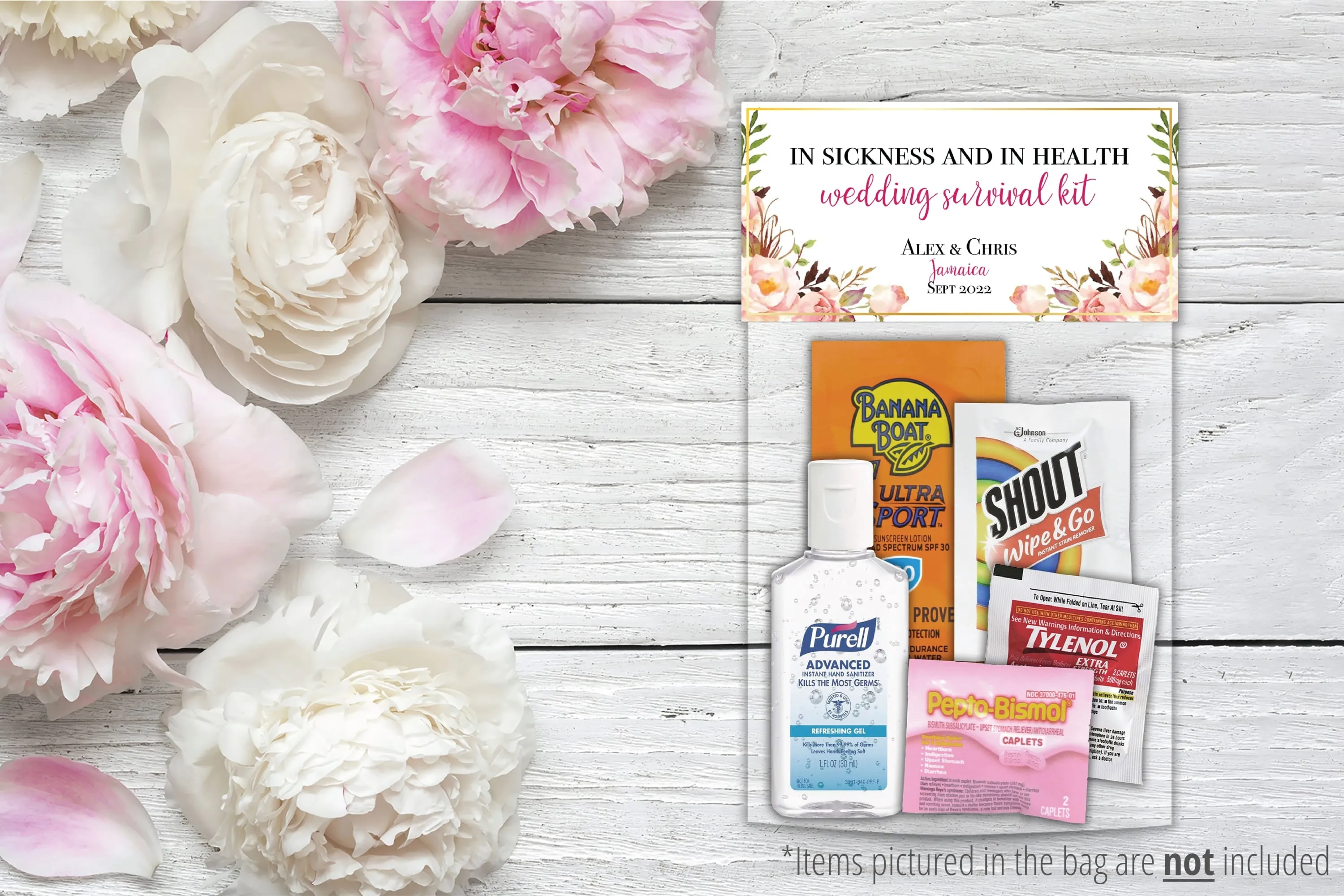 Personalized Wedding Hangover Recovery Kit Bag & Topper - Floral