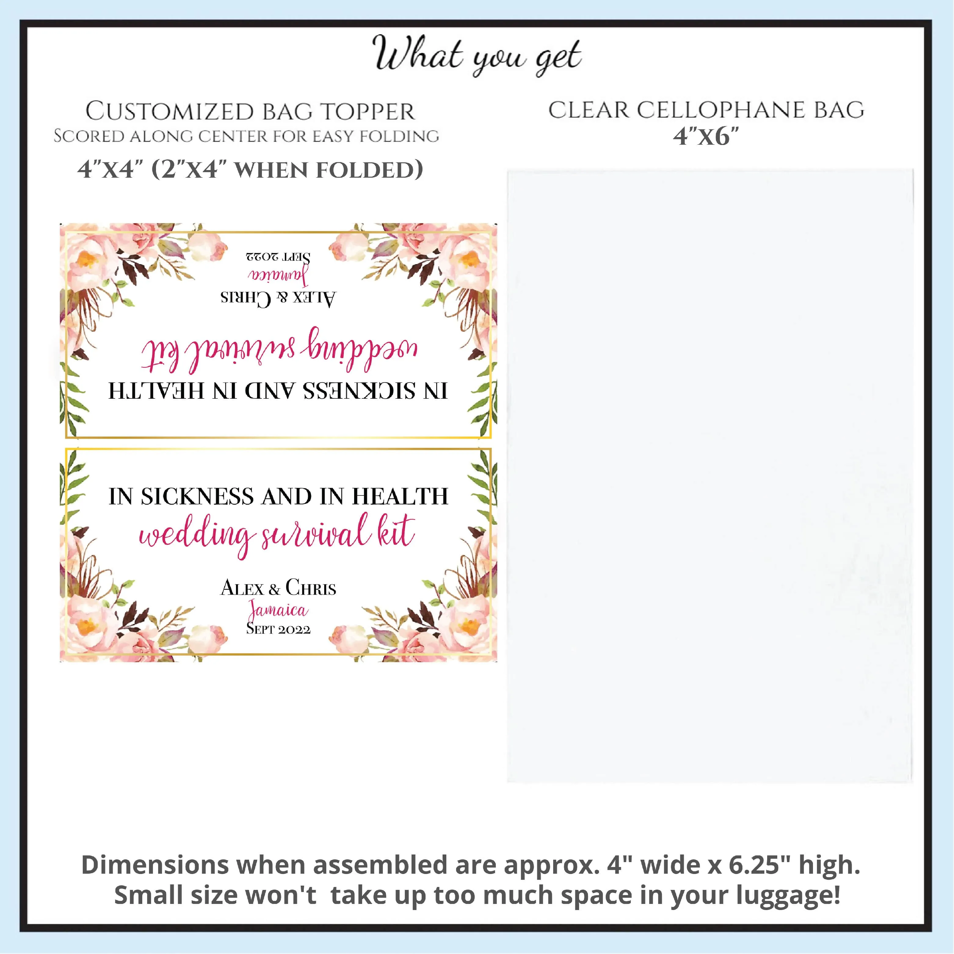Personalized Wedding Hangover Recovery Kit Bag & Topper - Floral