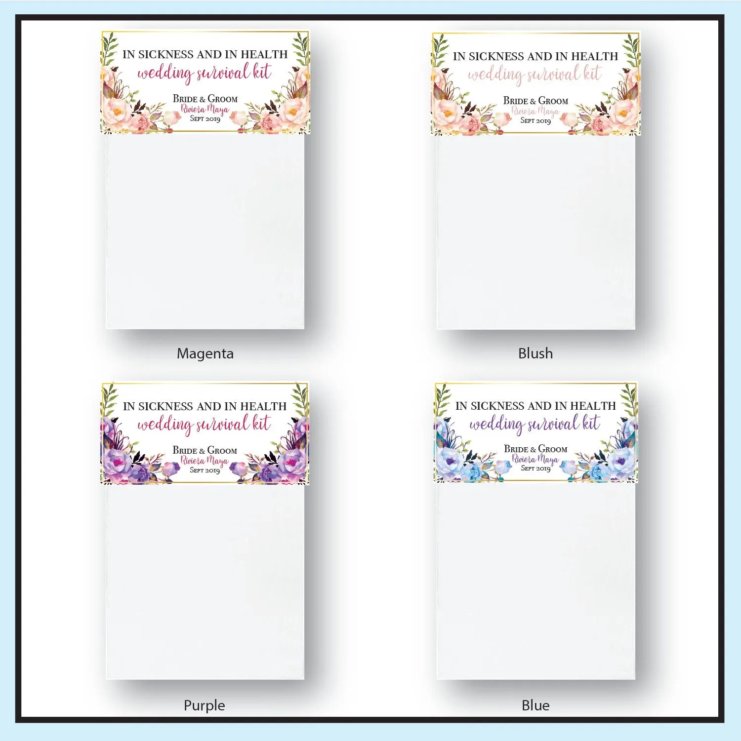 Personalized Wedding Hangover Recovery Kit Bag & Topper - Floral