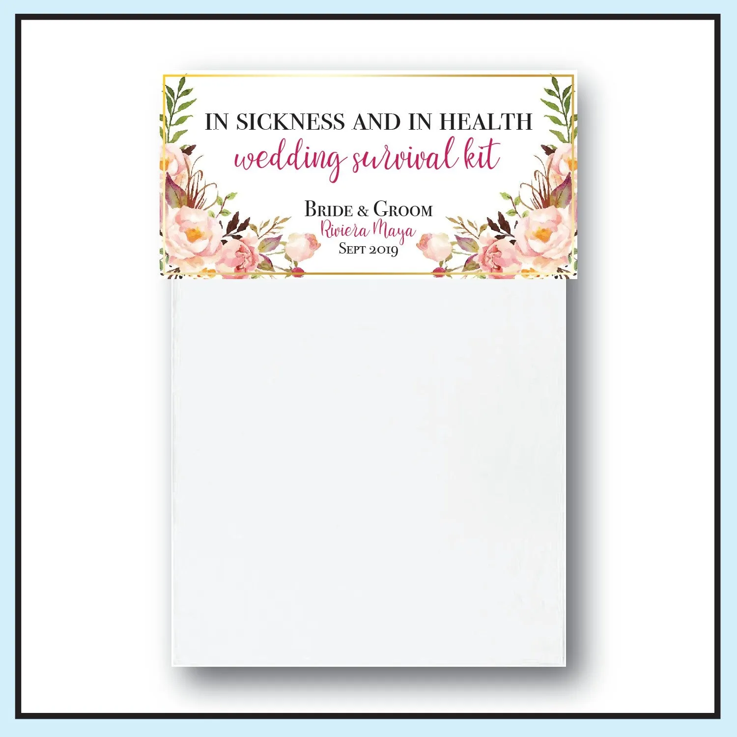Personalized Wedding Hangover Recovery Kit Bag & Topper - Floral