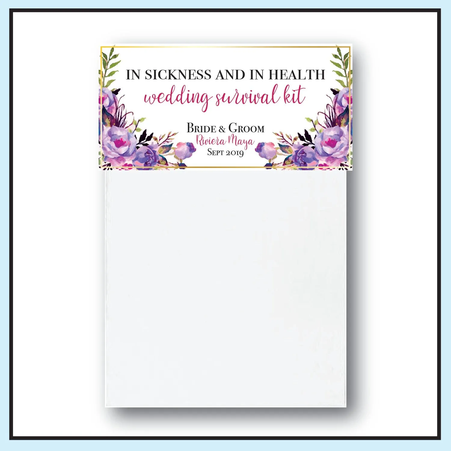 Personalized Wedding Hangover Recovery Kit Bag & Topper - Floral