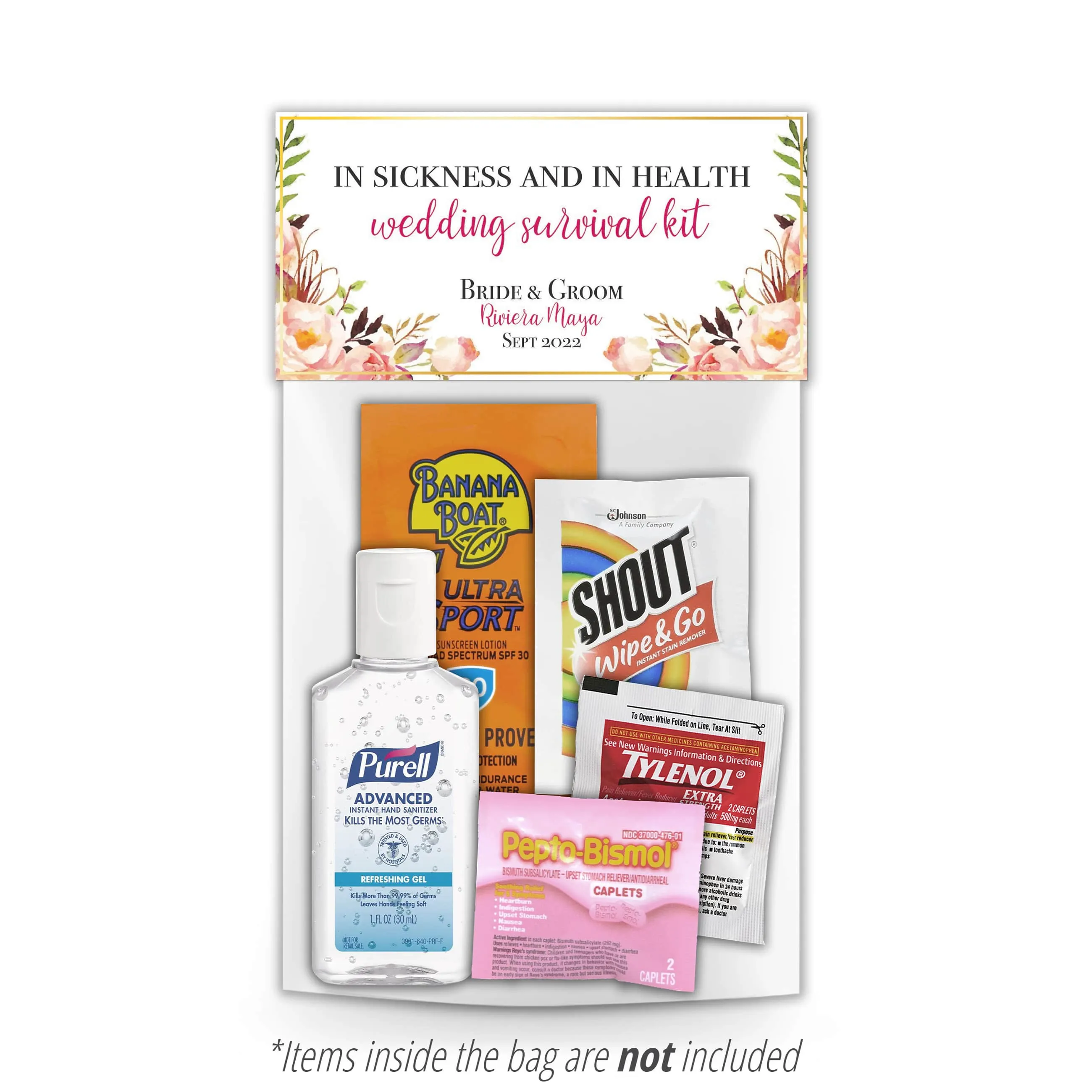 Personalized Wedding Hangover Recovery Kit Bag & Topper - Floral