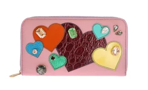 Pink Leather Continental Clutch Wallet