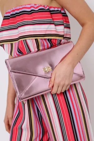 Pink Metallic Envelope Chain Strap Clutch Bag - Jasey