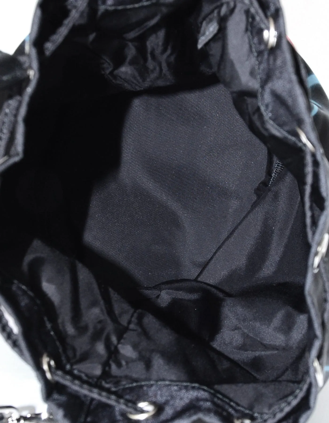 Prada 2019 Black Nylon Flame Print Wristlet Bucket Pouch Bag