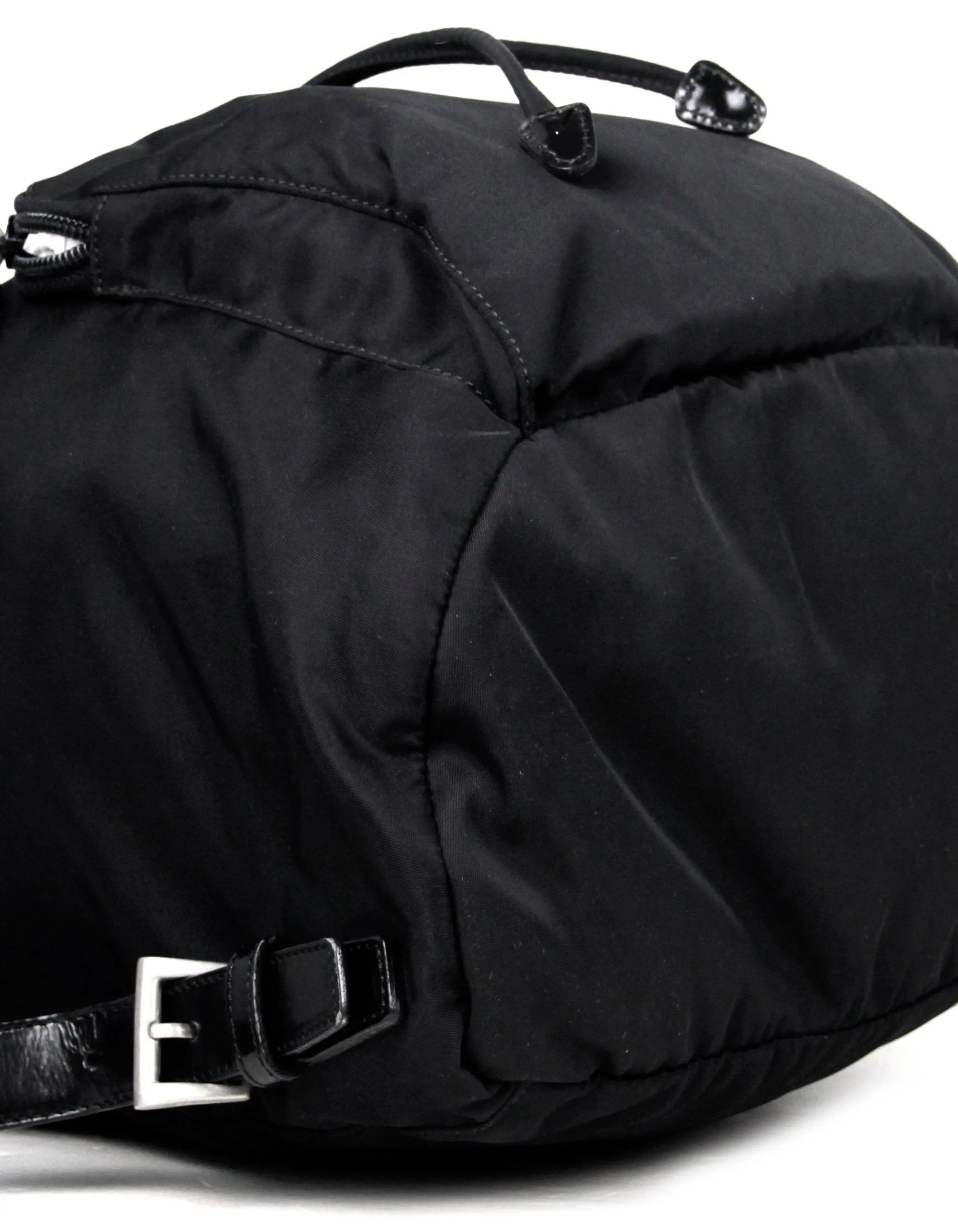 Prada Black Nylon Backpack Bag with Front Zipper Pocket
