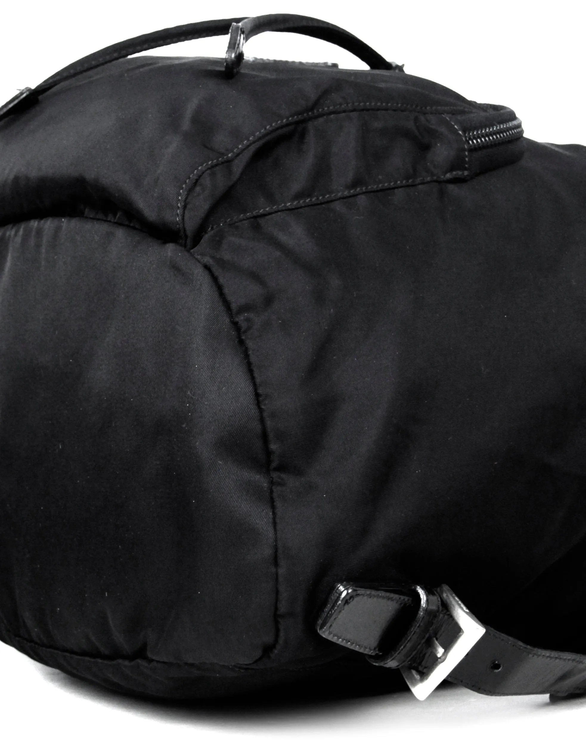 Prada Black Nylon Backpack Bag with Front Zipper Pocket