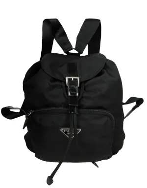 Prada Black Nylon Backpack Bag with Front Zipper Pocket
