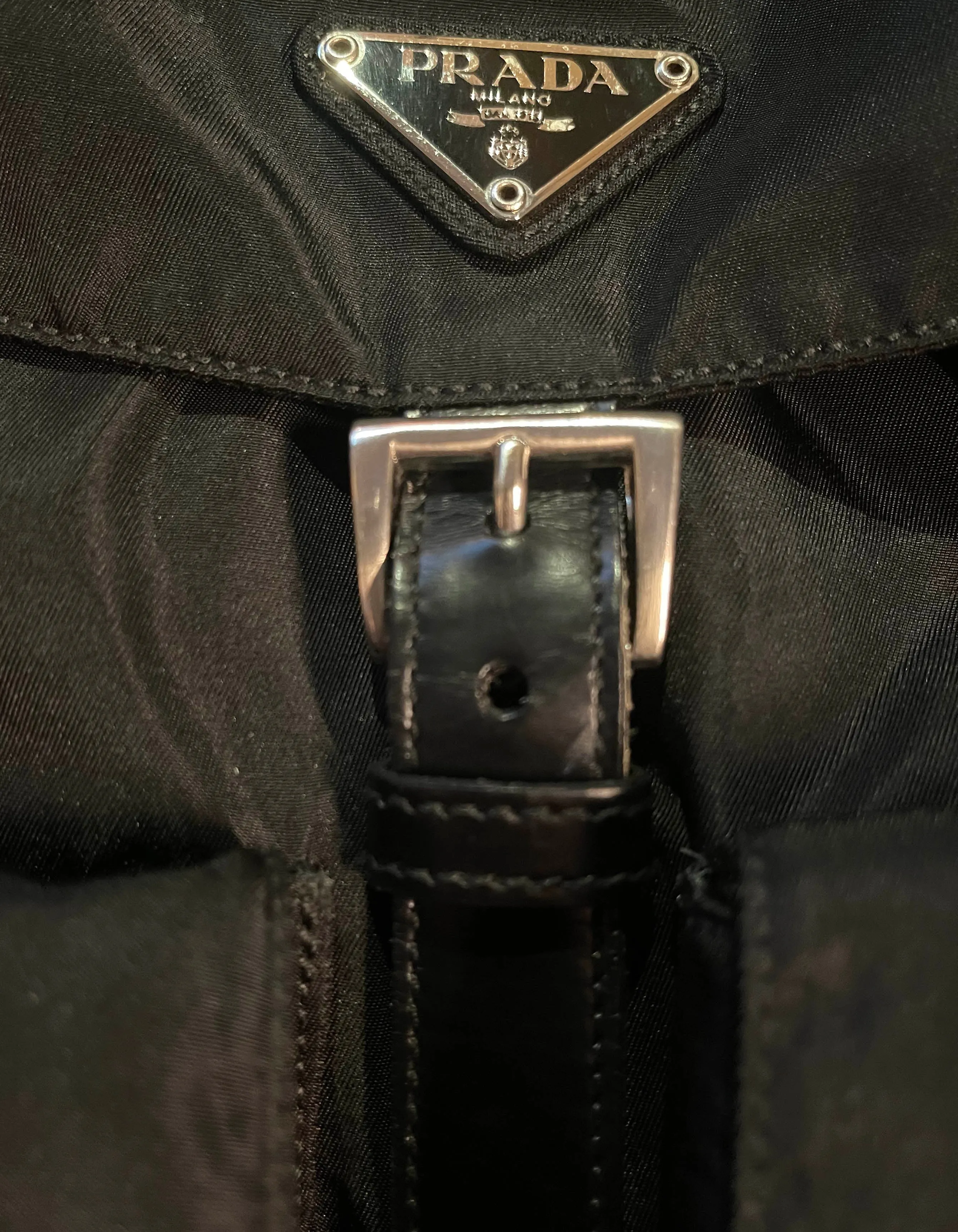 Prada Black Nylon Double Buckle Backpack Bag