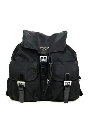 Prada Black Nylon Double Buckle Backpack Bag