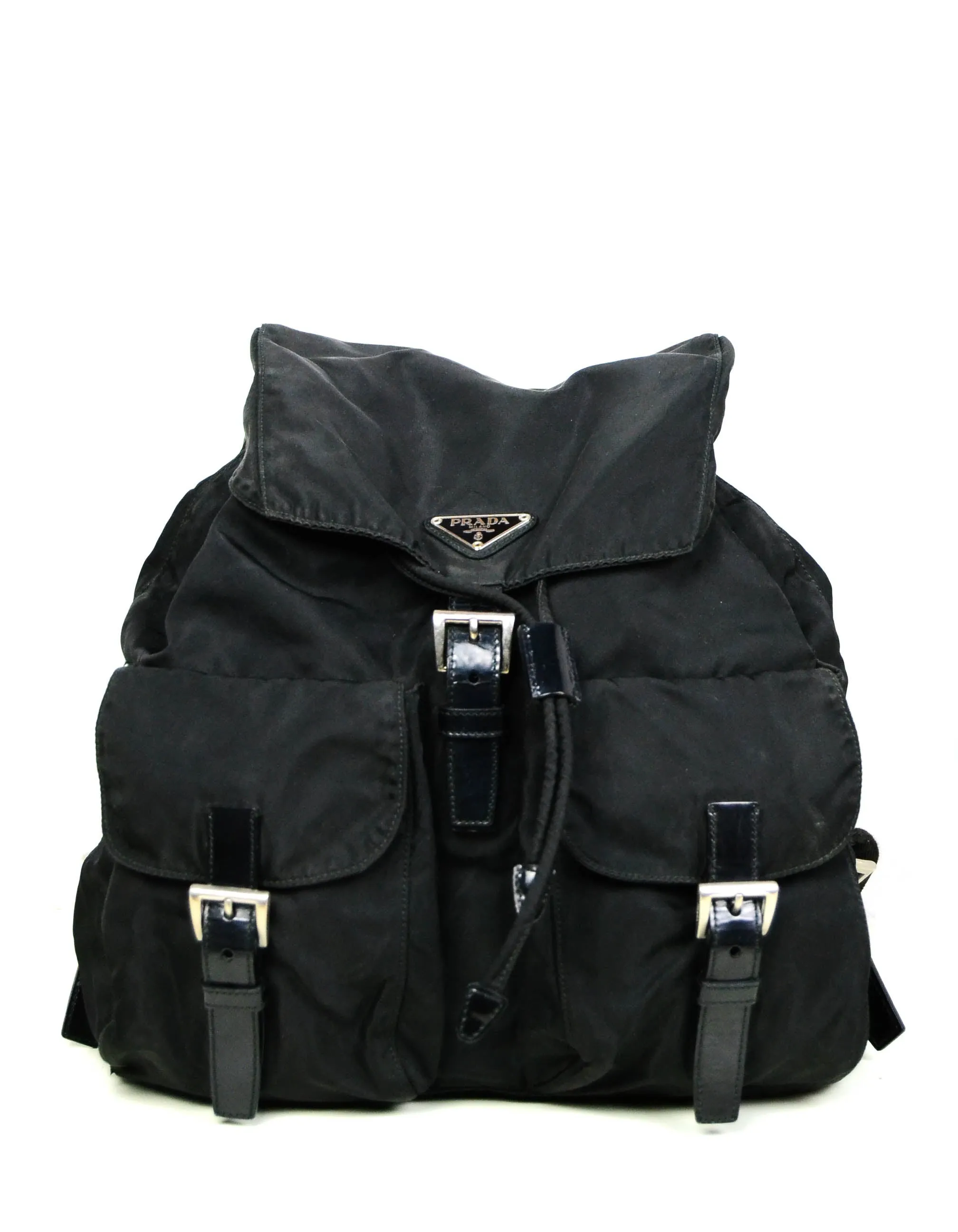Prada Black Nylon Double Buckle Backpack Bag
