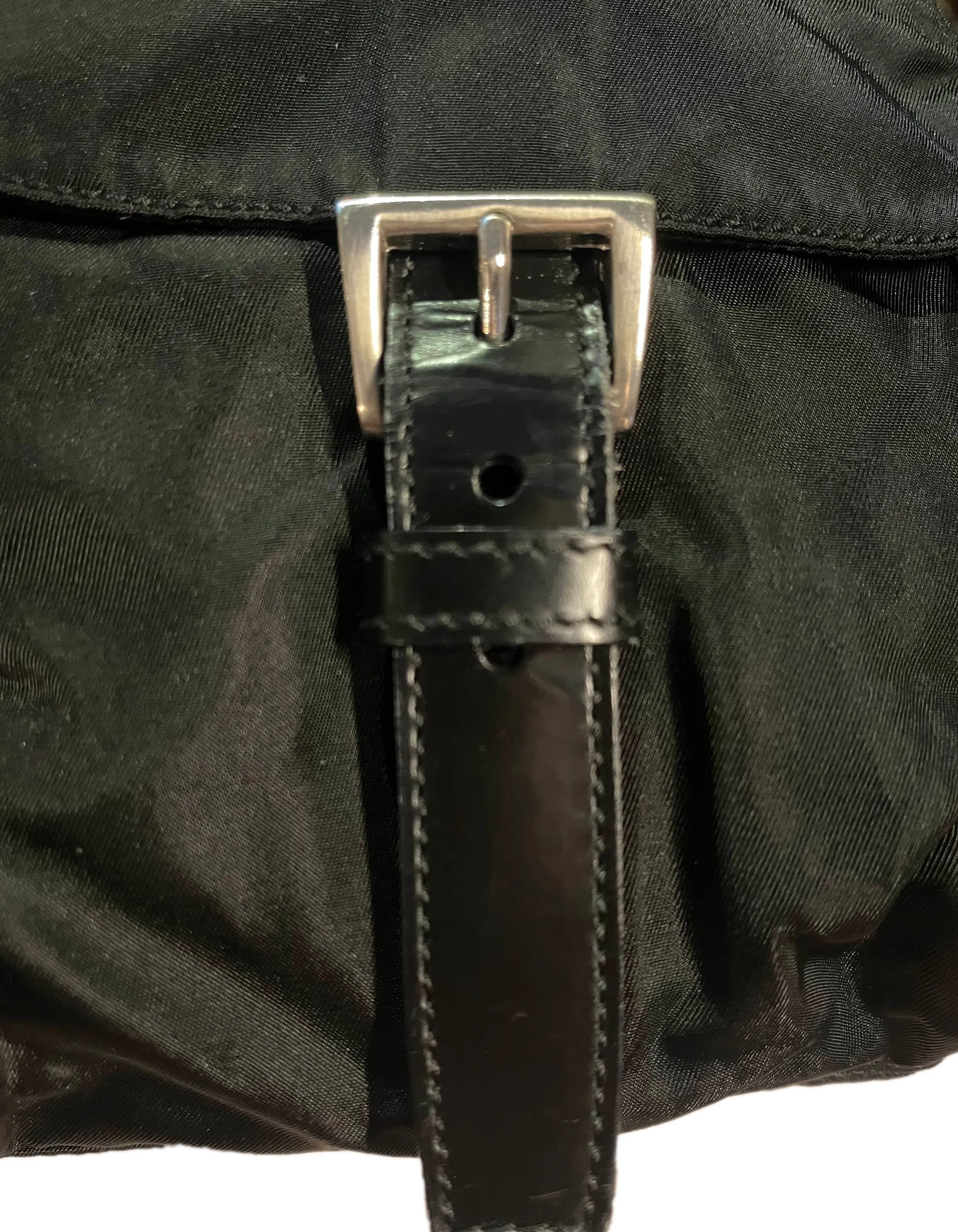 Prada Black Nylon Double Buckle Backpack Bag