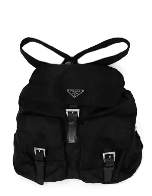 Prada Black Nylon Double Buckle Backpack Bag