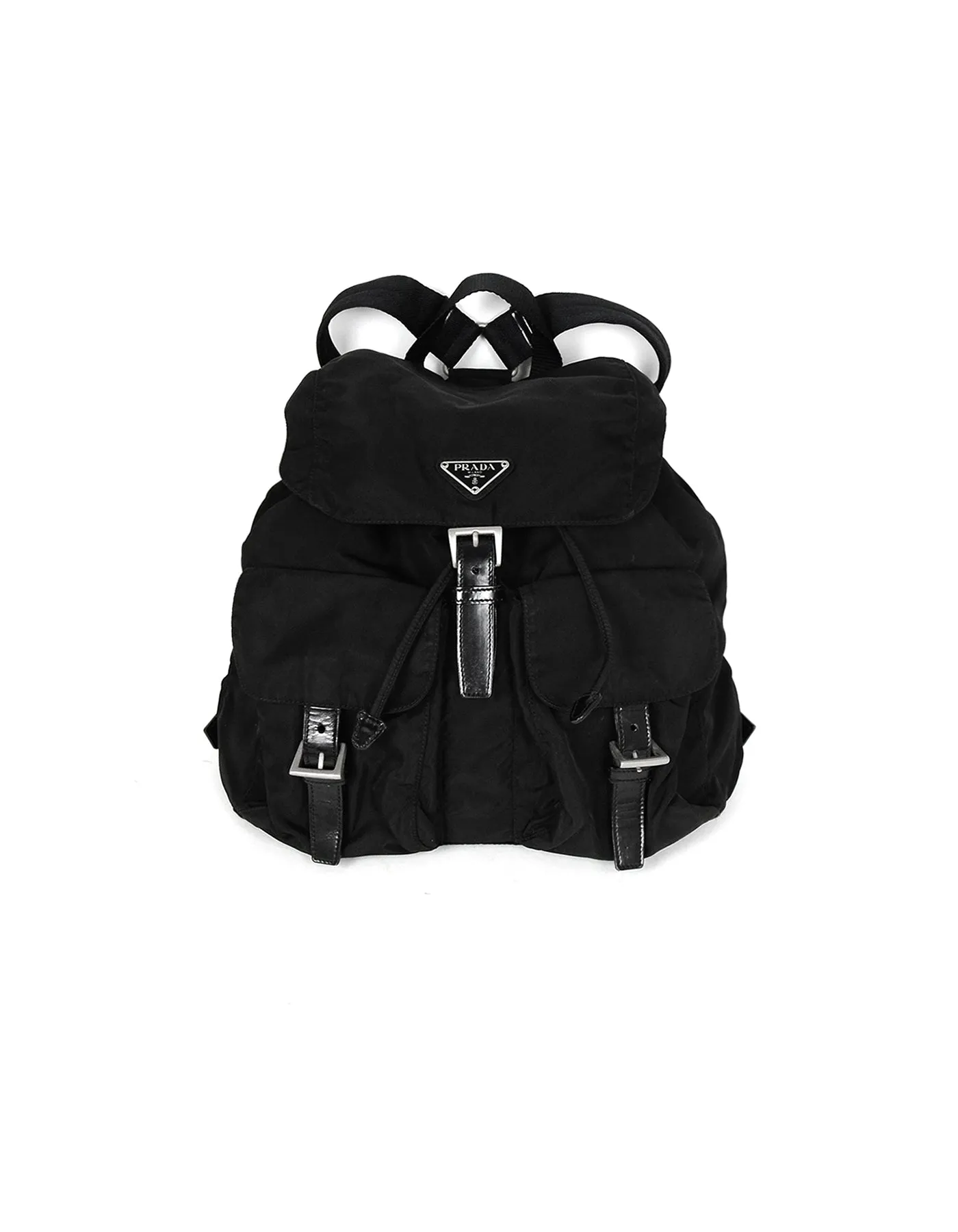 Prada Black Nylon Double Buckle Pocket Backpack Bag