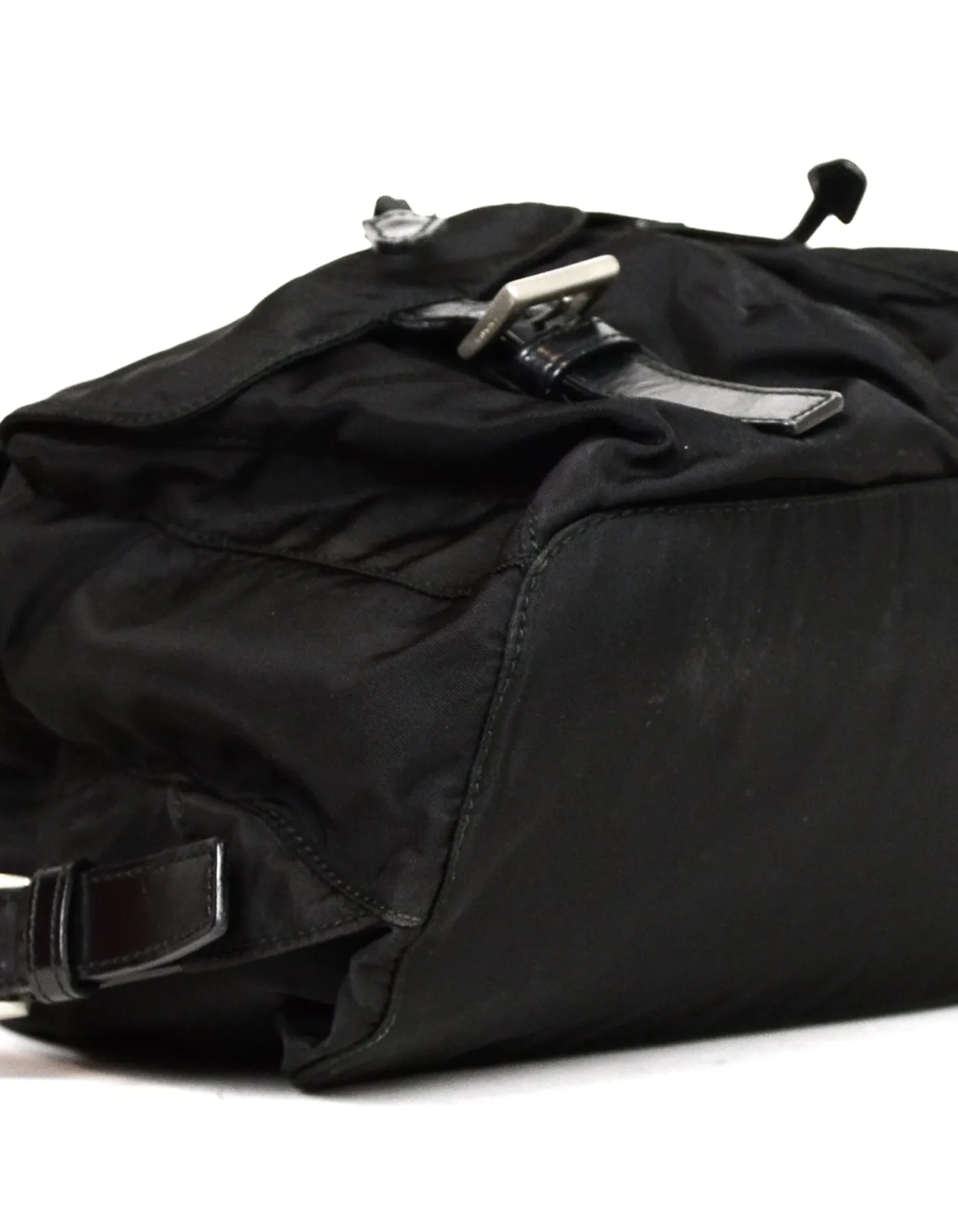 Prada Black Nylon Double Buckle Pocket Backpack Bag