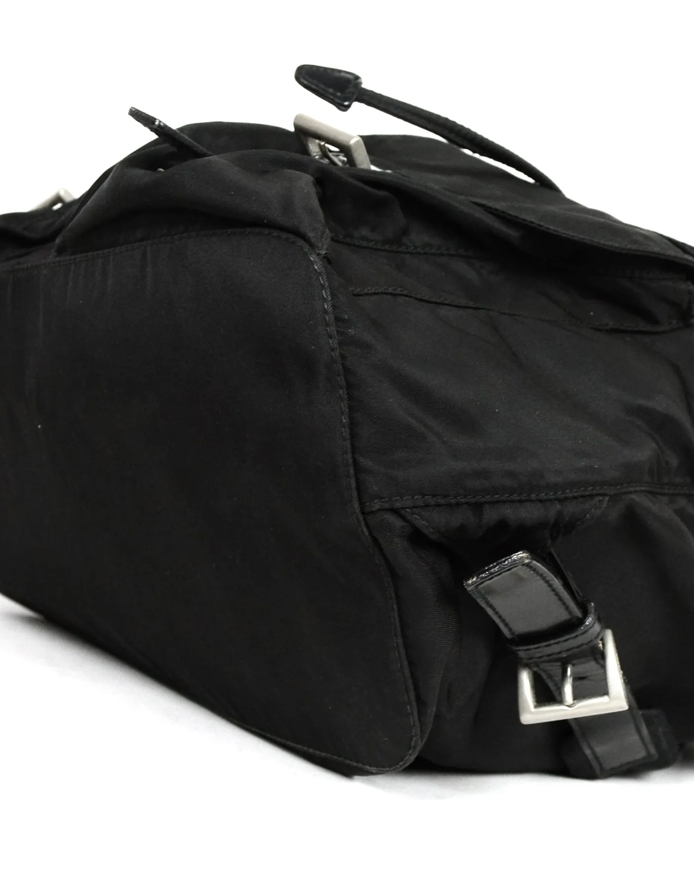Prada Black Nylon Double Buckle Pocket Backpack Bag