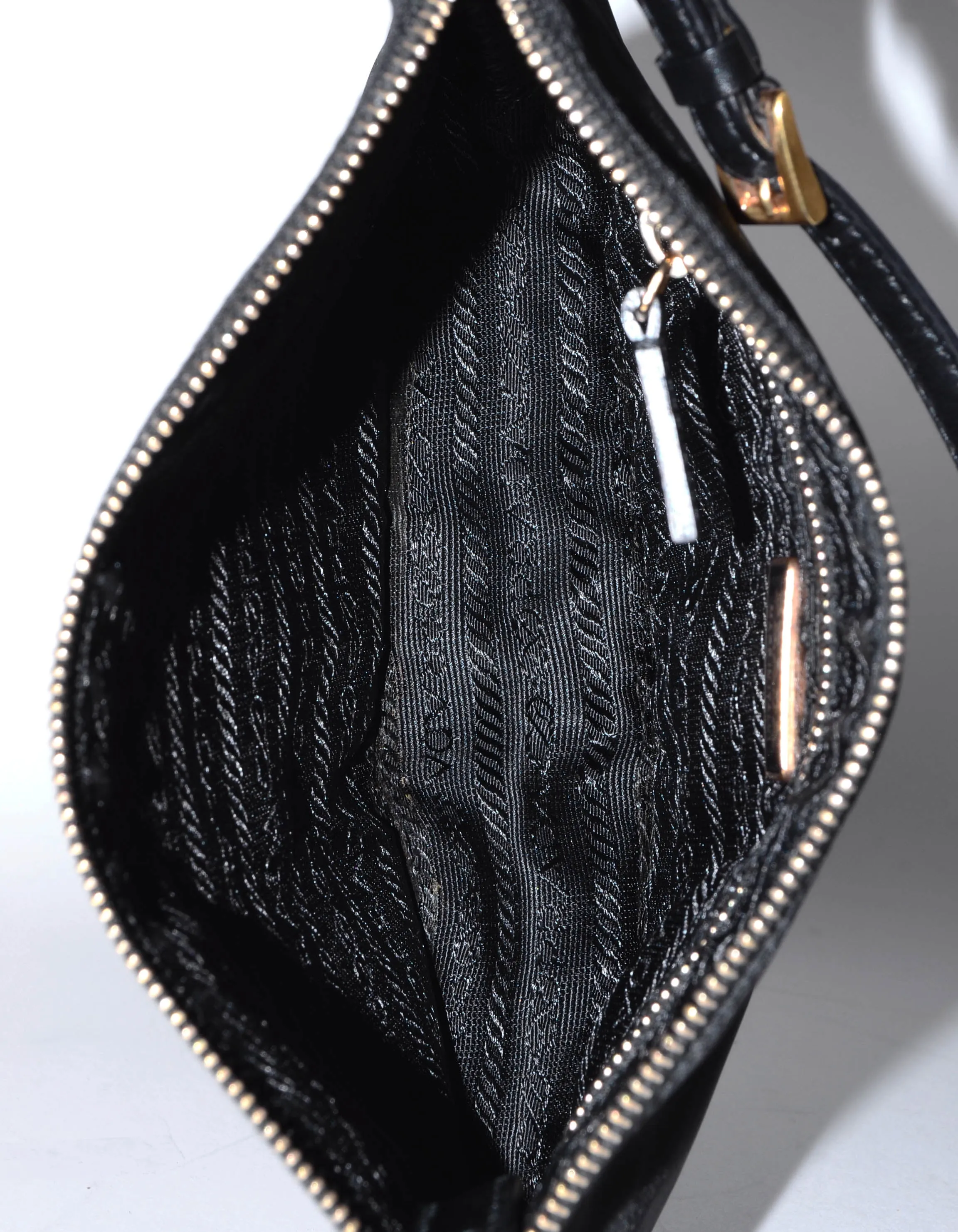 Prada Black/Goldtone Nylon Zip Top Pochette Bag