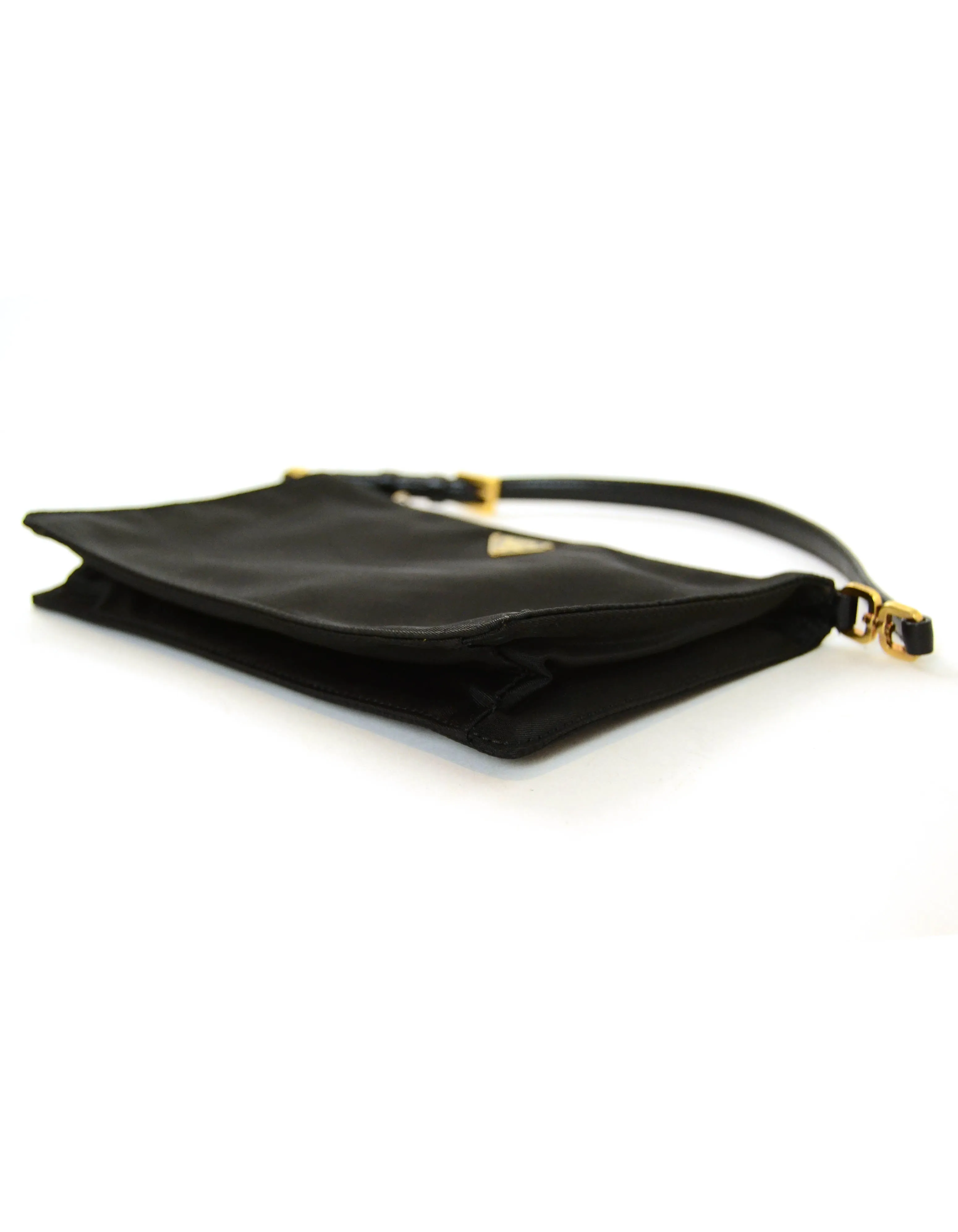 Prada Black/Goldtone Nylon Zip Top Pochette Bag
