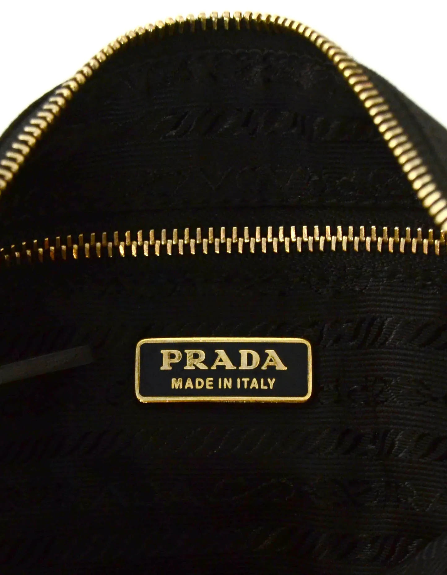 Prada Black/Goldtone Nylon Zip Top Pochette Bag