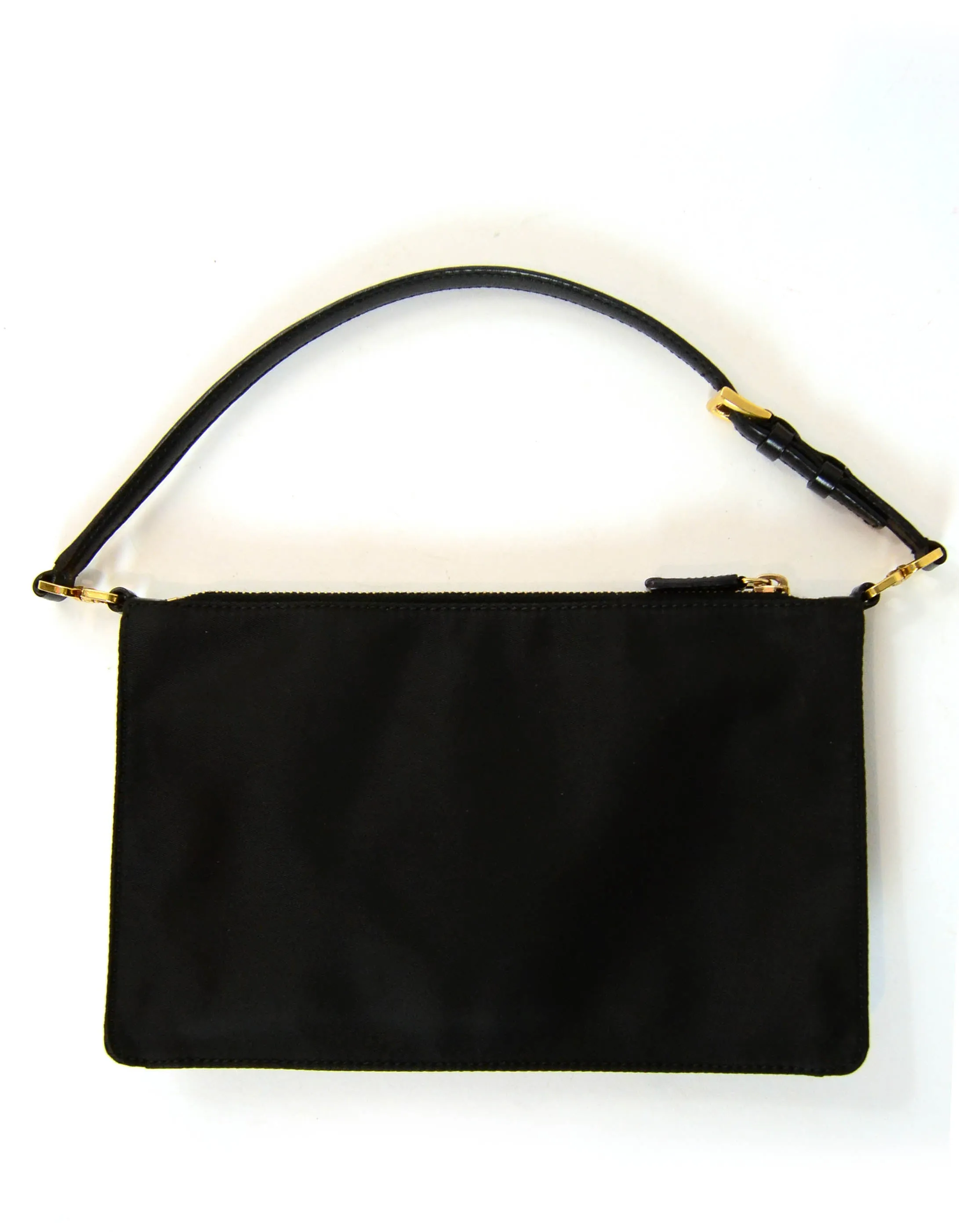 Prada Black/Goldtone Nylon Zip Top Pochette Bag