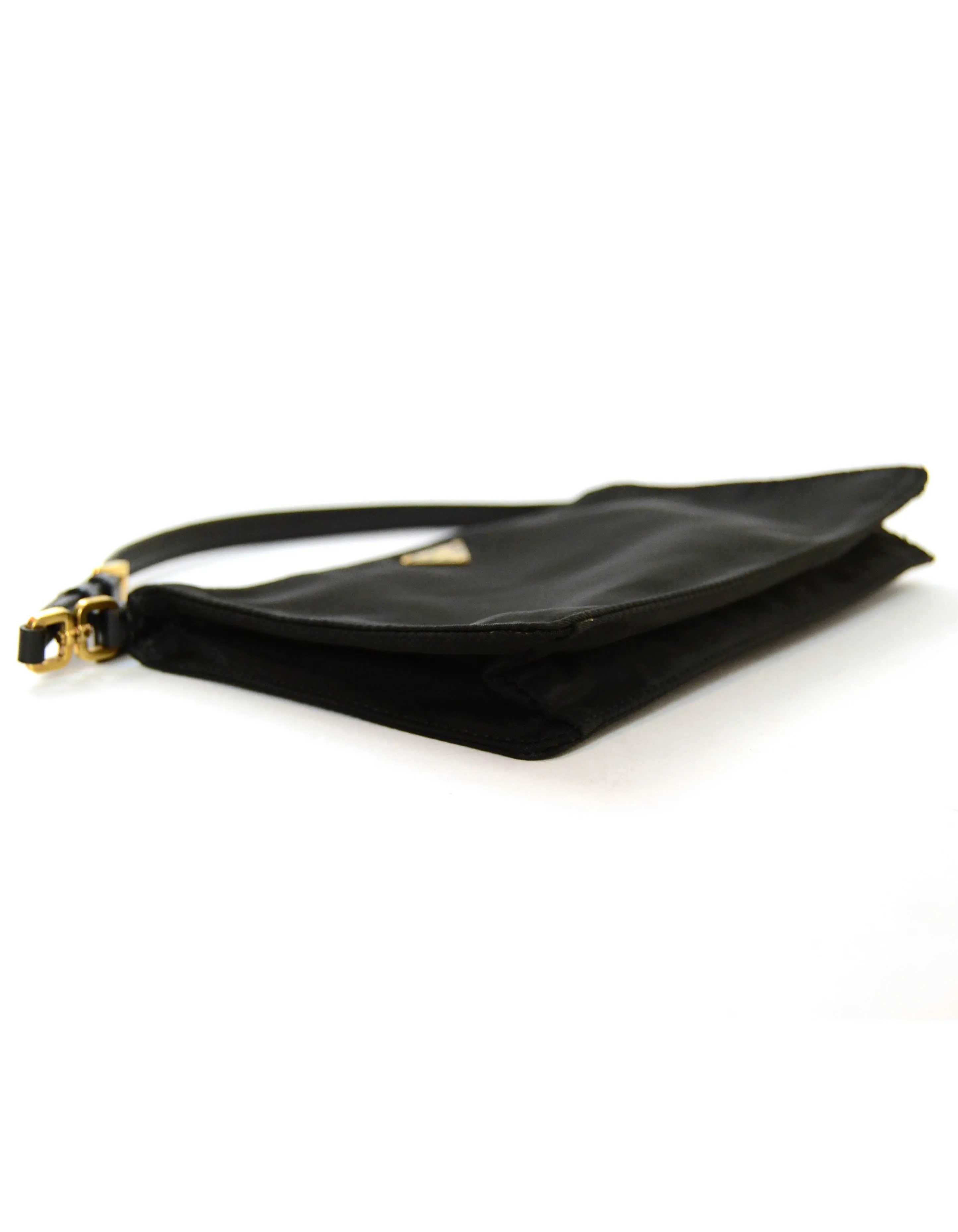 Prada Black/Goldtone Nylon Zip Top Pochette Bag