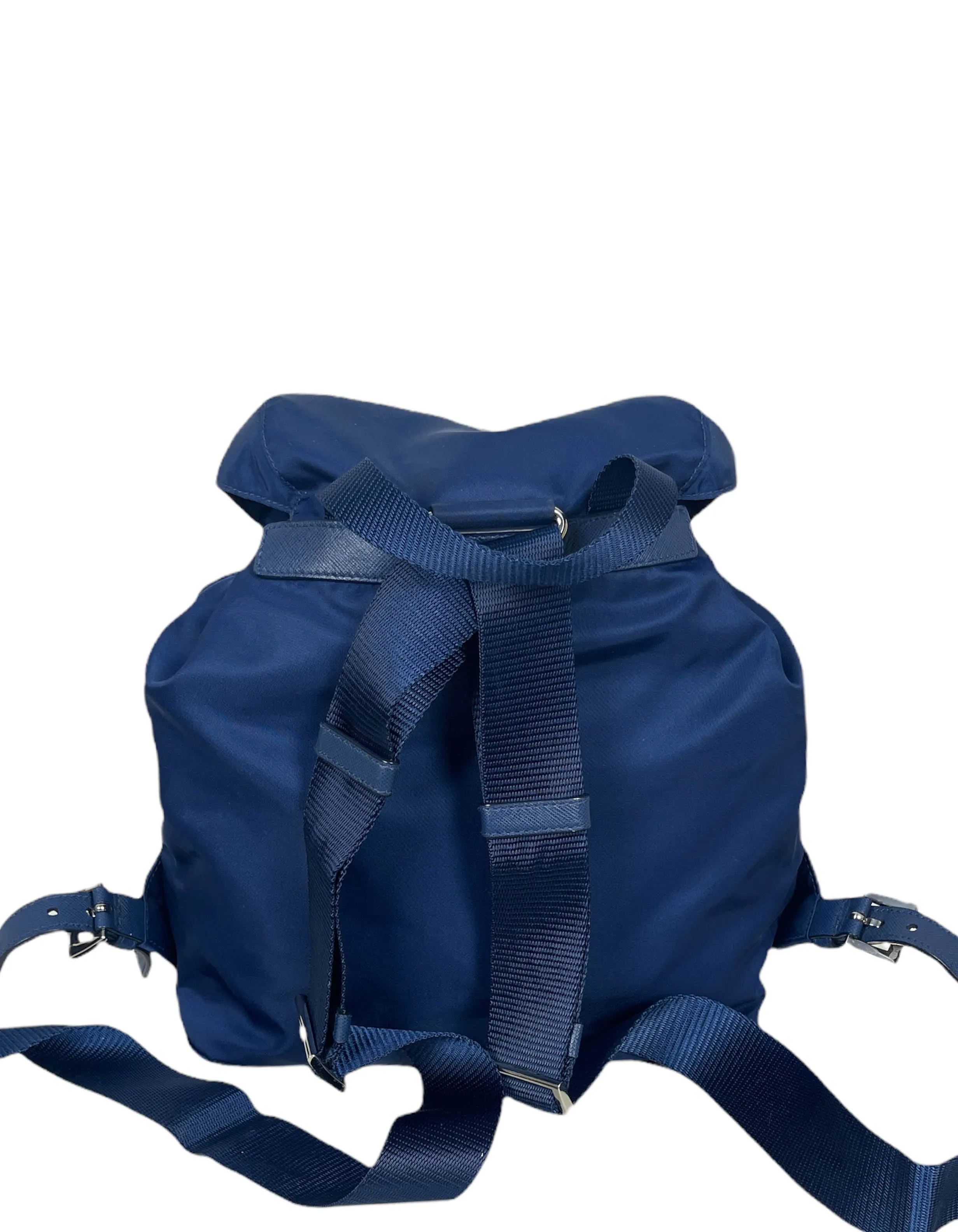 Prada Navy Nylon Backpack Bag w/ Front Buckle Pockets