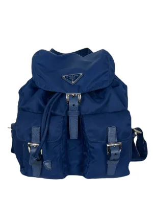 Prada Navy Nylon Backpack Bag w/ Front Buckle Pockets