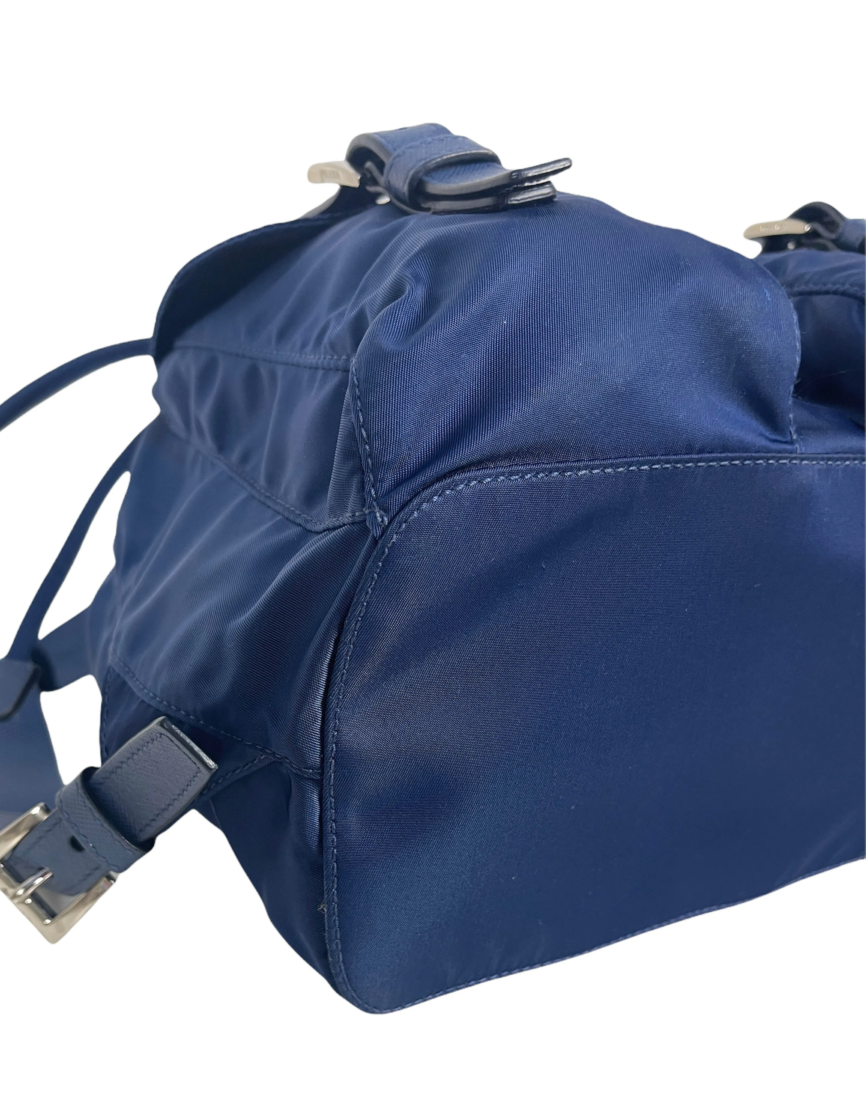 Prada Navy Nylon Backpack Bag w/ Front Buckle Pockets