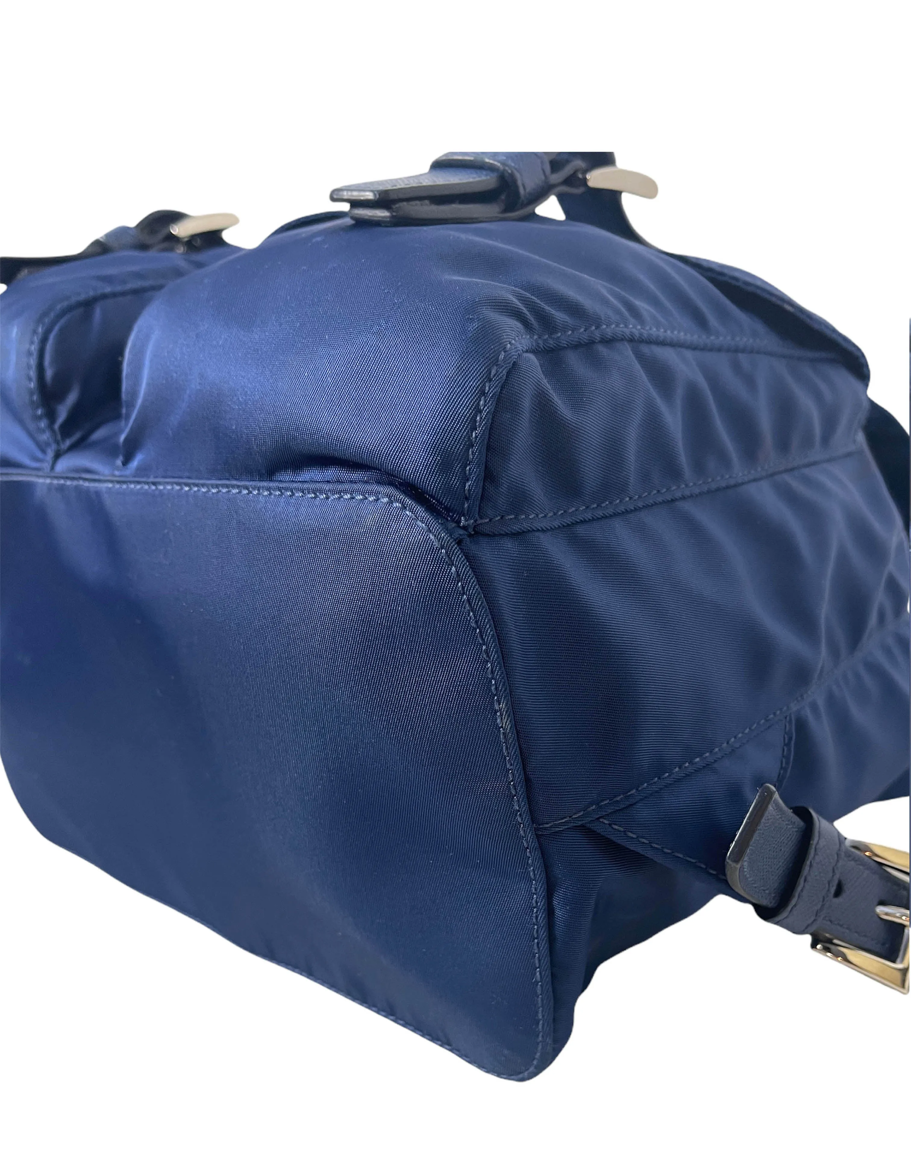 Prada Navy Nylon Backpack Bag w/ Front Buckle Pockets