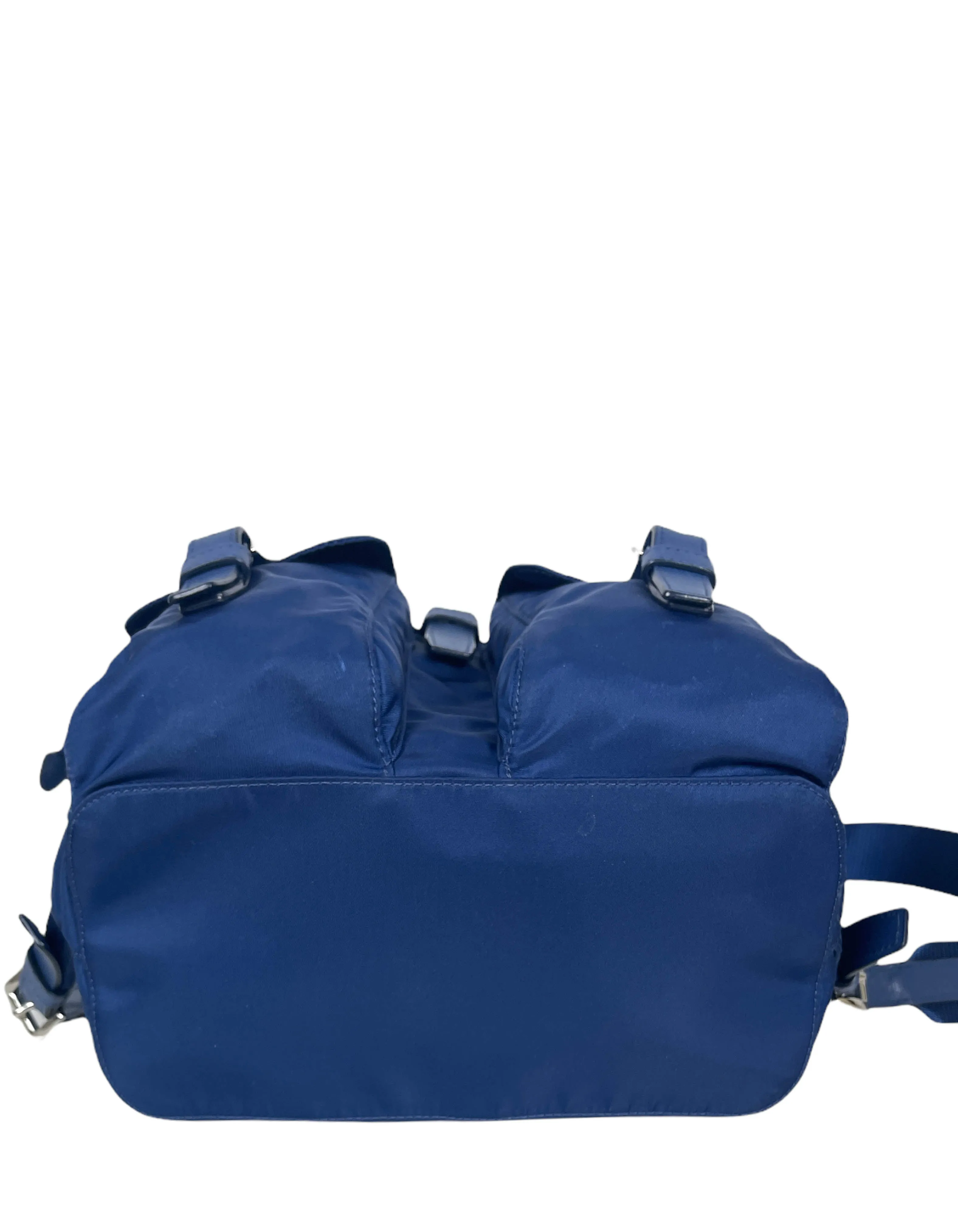 Prada Navy Nylon Backpack Bag w/ Front Buckle Pockets
