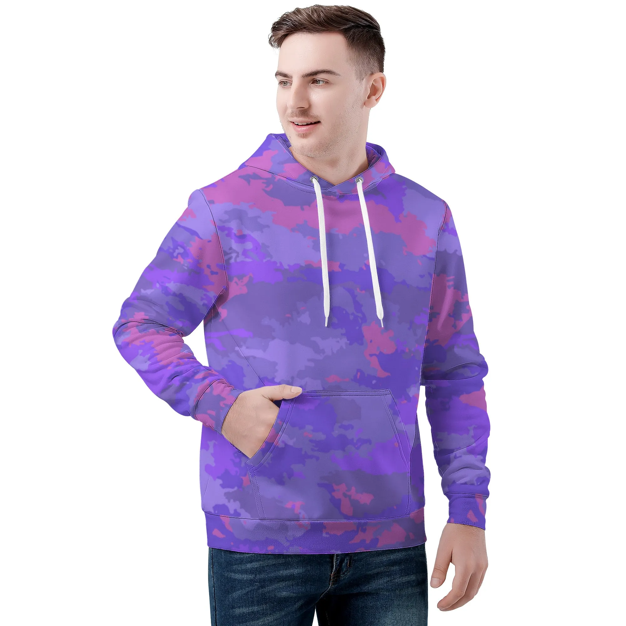 Purple Pink Pastel Camo Pattern Men's/Unisex Premium Pullover Adult Hoodie