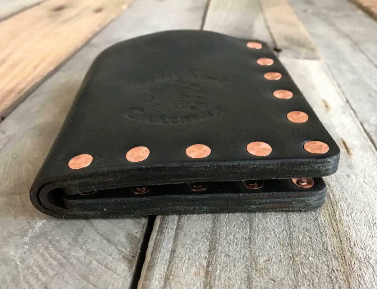 "Riveter" Men's Black Leather Bifold Wallet With Solid Copper Rivets