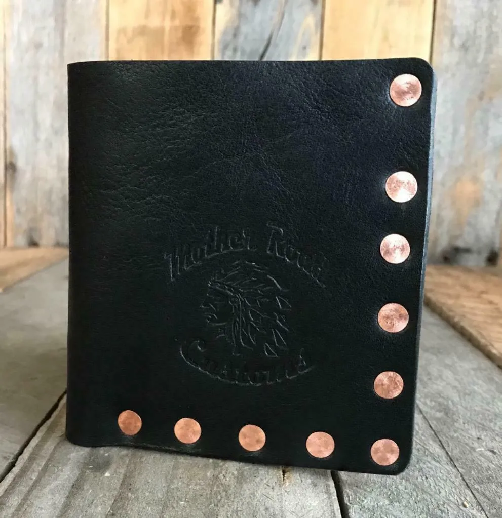 "Riveter" Men's Black Leather Bifold Wallet With Solid Copper Rivets