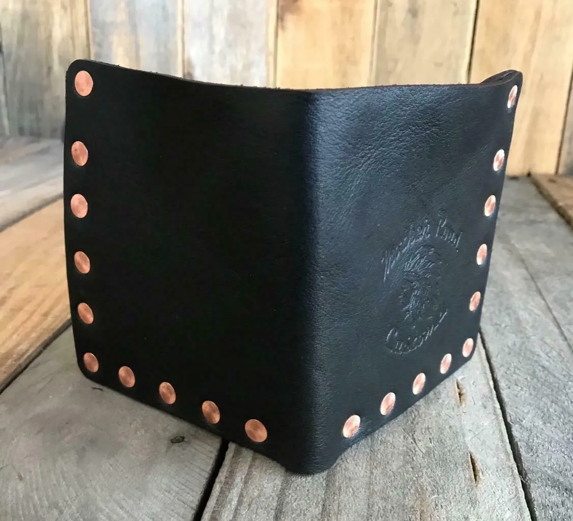 "Riveter" Men's Black Leather Bifold Wallet With Solid Copper Rivets