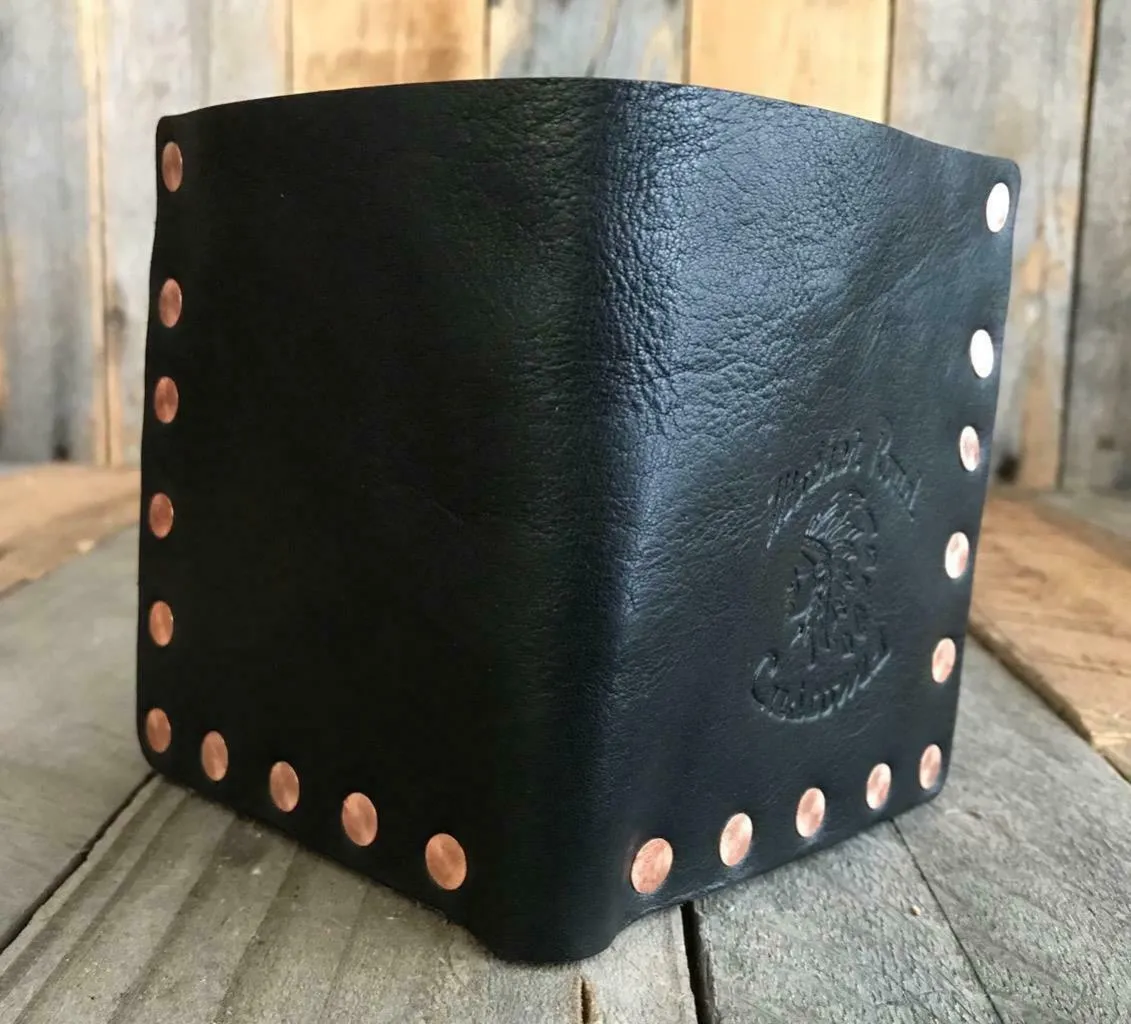 "Riveter" Men's Black Leather Bifold Wallet With Solid Copper Rivets
