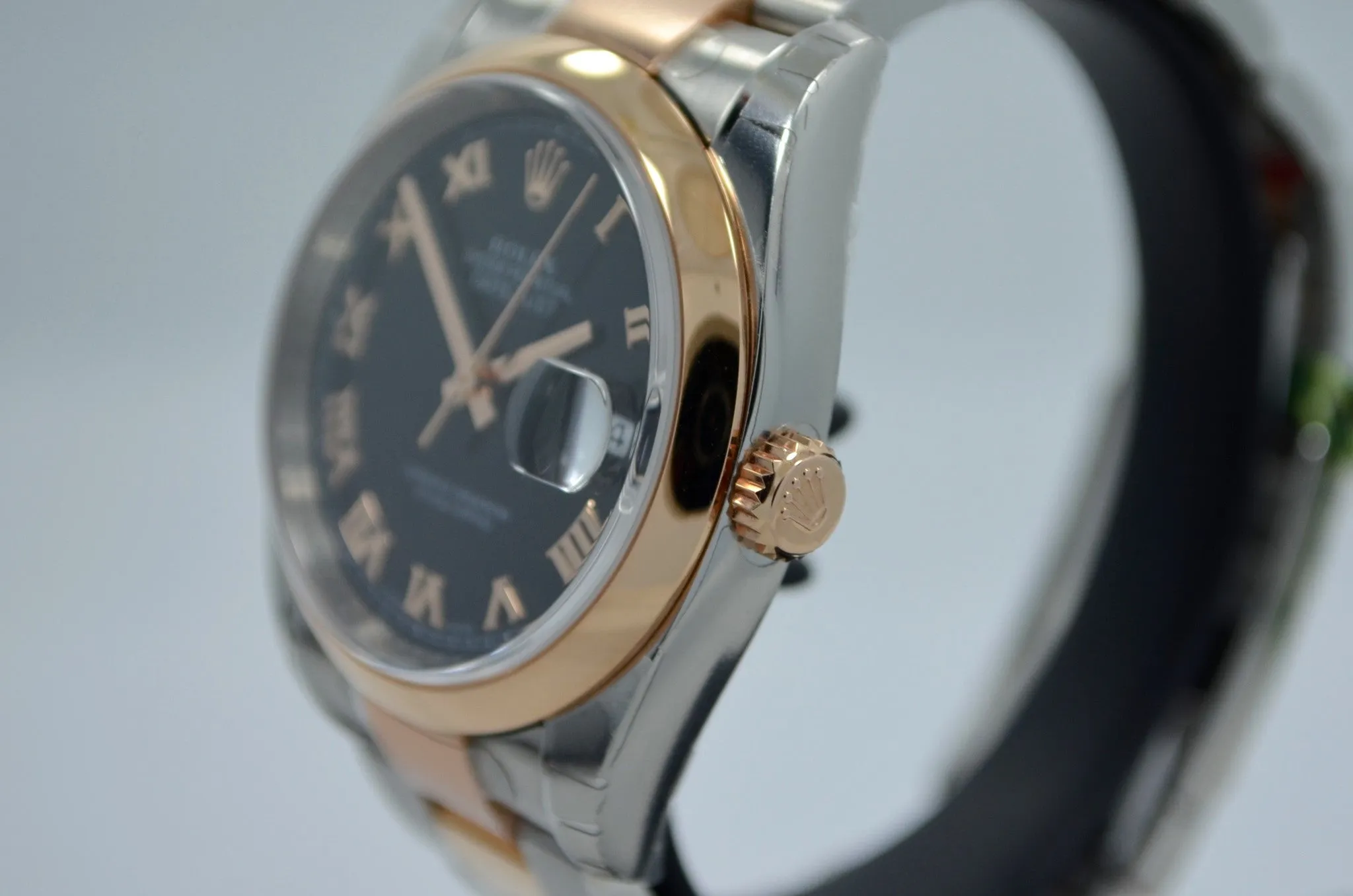 Rolex Datejust 116201 Two Tone Steel 18K Pink Gold Black Roman 36mm Automatic Watch