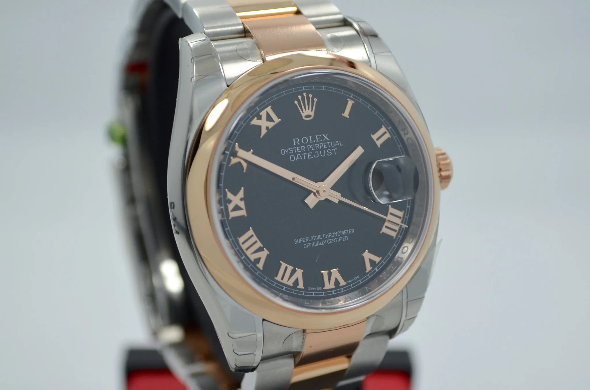 Rolex Datejust 116201 Two Tone Steel 18K Pink Gold Black Roman 36mm Automatic Watch