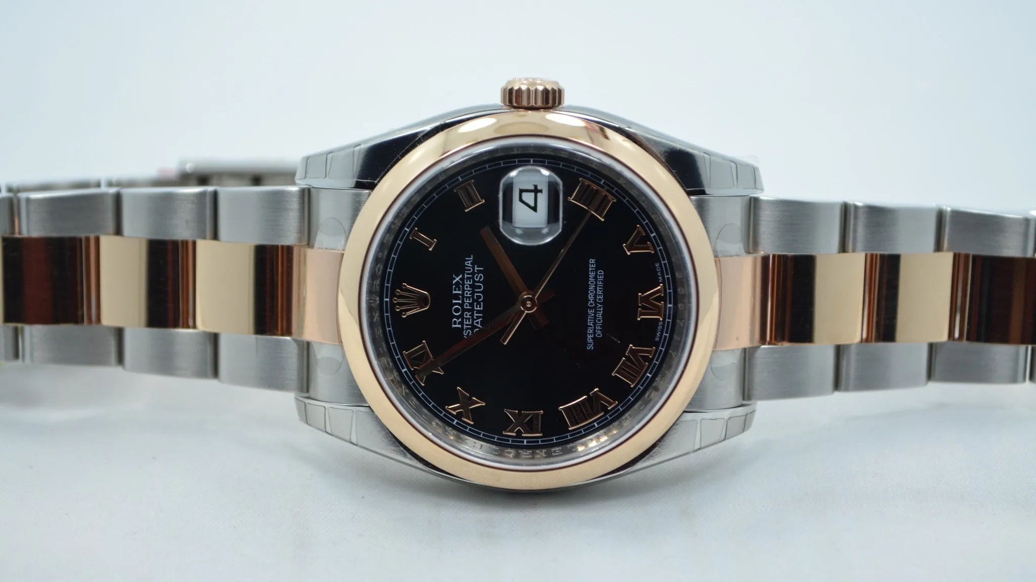 Rolex Datejust 116201 Two Tone Steel 18K Pink Gold Black Roman 36mm Automatic Watch