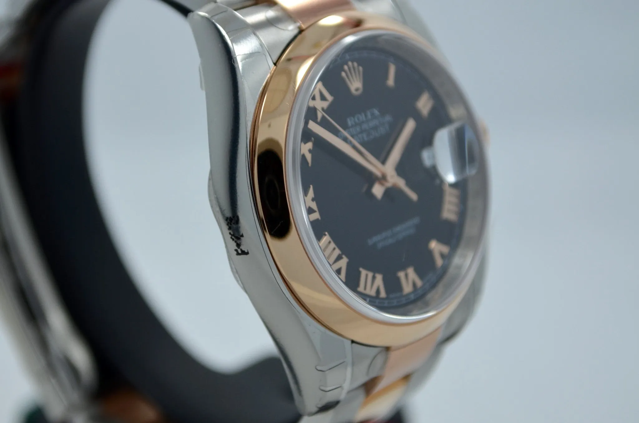 Rolex Datejust 116201 Two Tone Steel 18K Pink Gold Black Roman 36mm Automatic Watch