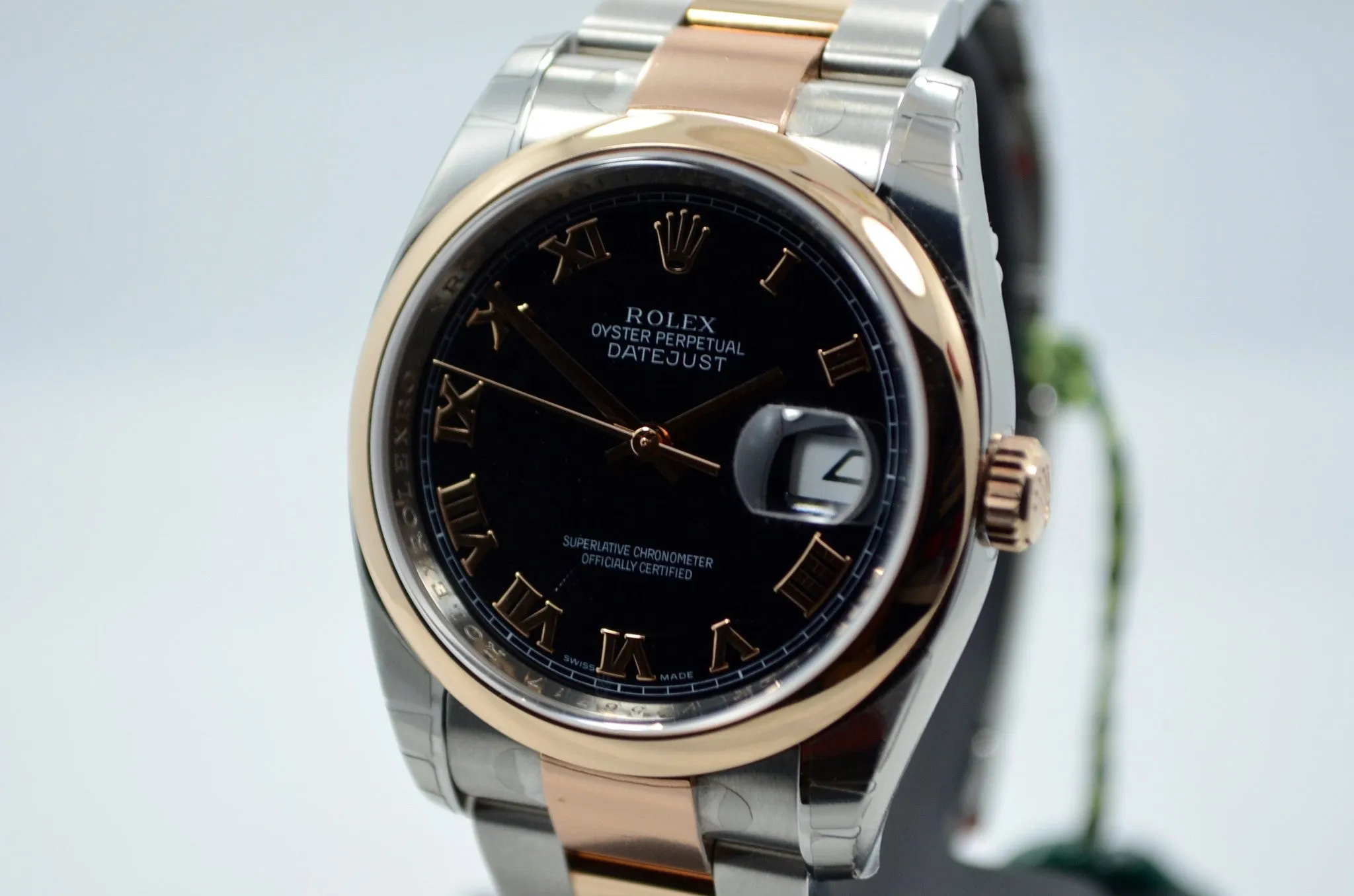 Rolex Datejust 116201 Two Tone Steel 18K Pink Gold Black Roman 36mm Automatic Watch
