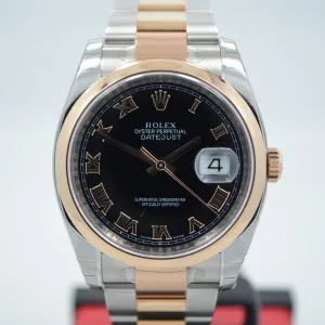 Rolex Datejust 116201 Two Tone Steel 18K Pink Gold Black Roman 36mm Automatic Watch